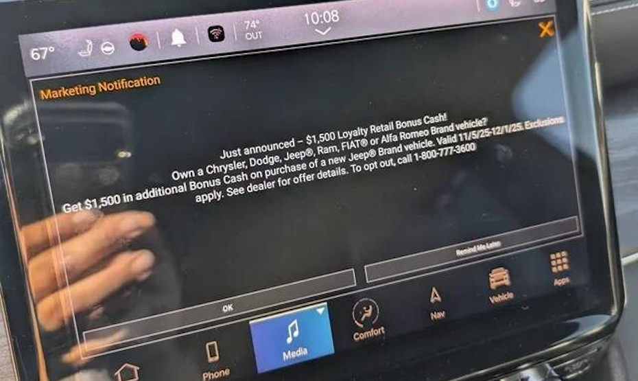 В автомобилях Jeep появилась неотключаемая реклама