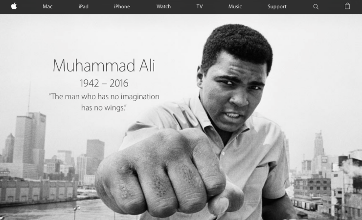 Apple почтила память Мохаммеда Али на главной странице своего сайта