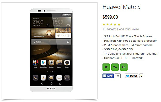 Huawei Mate S получит экран с технологией Force Touch раньше iPhone