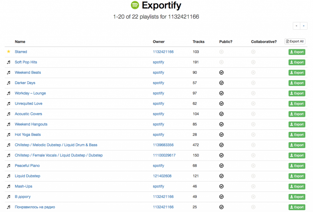 Экспорт плейлистов из Spotify
