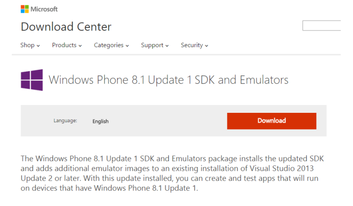 Эмулятор Windows Phone 8.1 Update 1