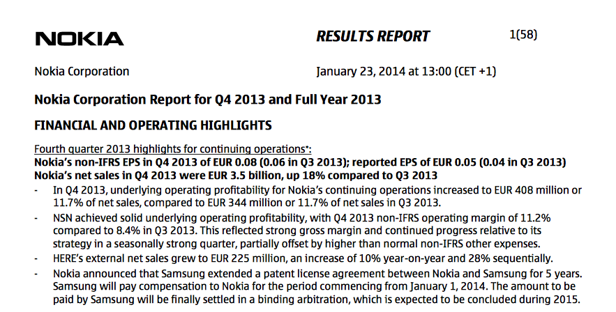 Nokia квартальный и годовой отчет 2014