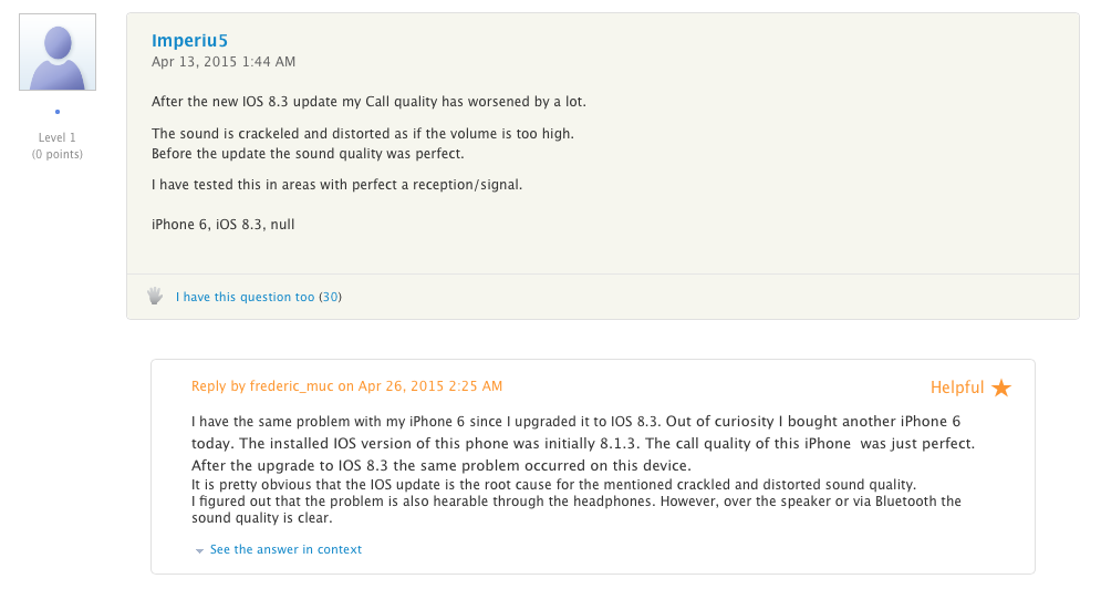 Проблемы с динамиком на iPhone с iOS 8.3