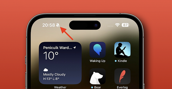 Как убрать значок тихого режима в углу экрана iPhone 15 Pro